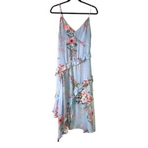 STRUT & BOLT Stelen Floral Gray Asymmetrical V-Neck Ruffle Dress